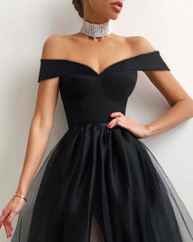 Formal Women's Dresses Elegant Off Shoulder Binding Layered Mesh Cocktail Dress Prom Dresses Stores