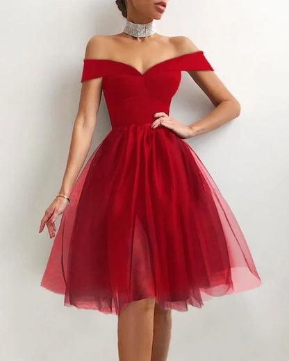 Formal Women's Dresses Elegant Off Shoulder Binding Layered Mesh Cocktail Dress Prom Dresses Stores