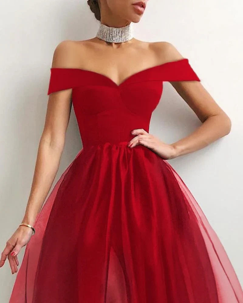 Formal Women's Dresses Elegant Off Shoulder Binding Layered Mesh Cocktail Dress Prom Dresses Stores