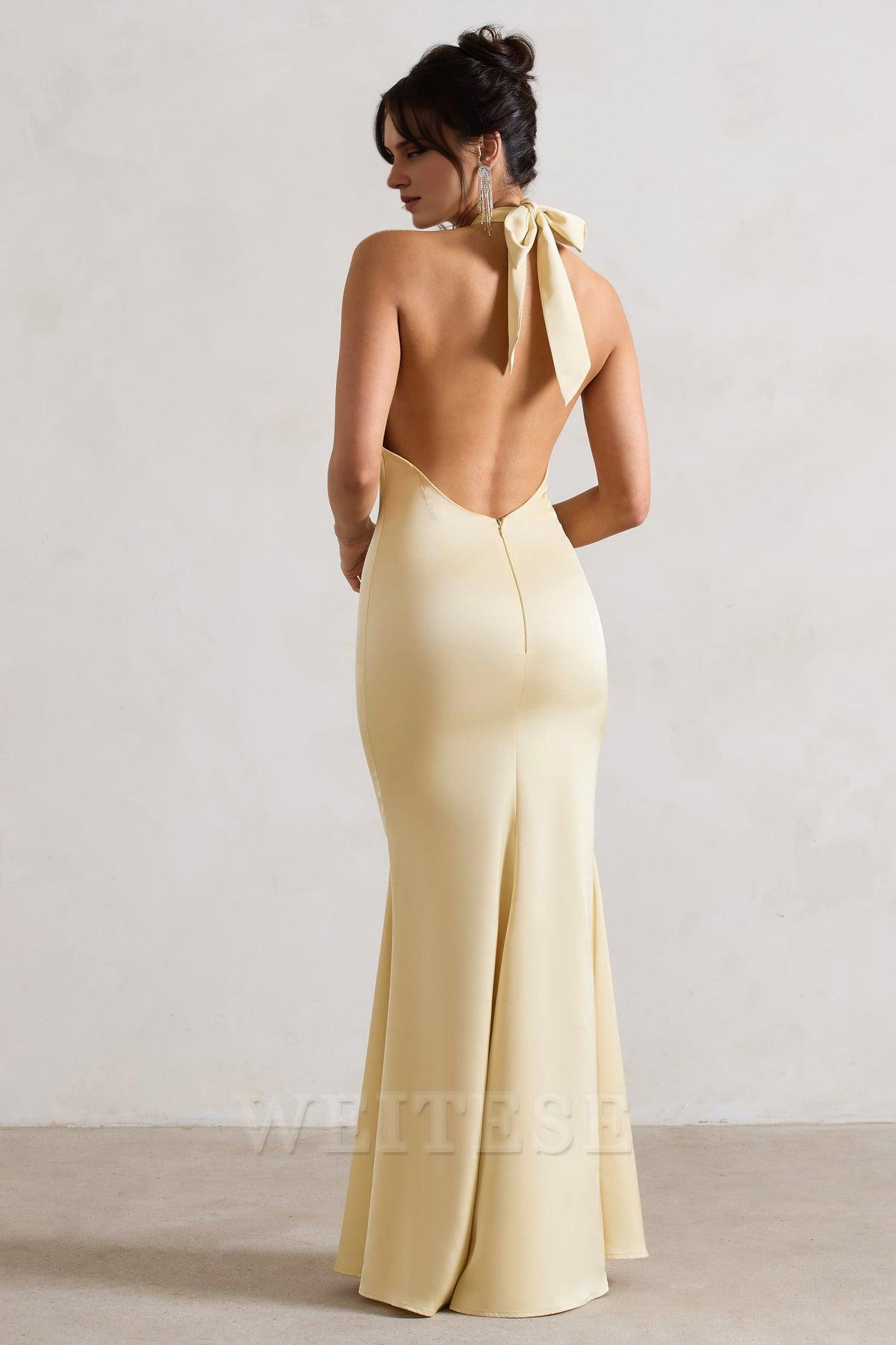 Dress Mint Green Satin Cross Over Halter-Neck Maxi Dress Prom Dress Low Backless Sleeveless Floor Length Bridesmaid Dress