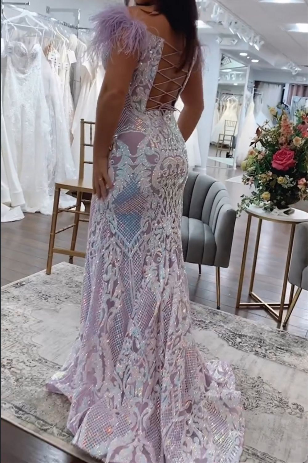 Mermaid Long Glitter Prom Dress With Split And Feather