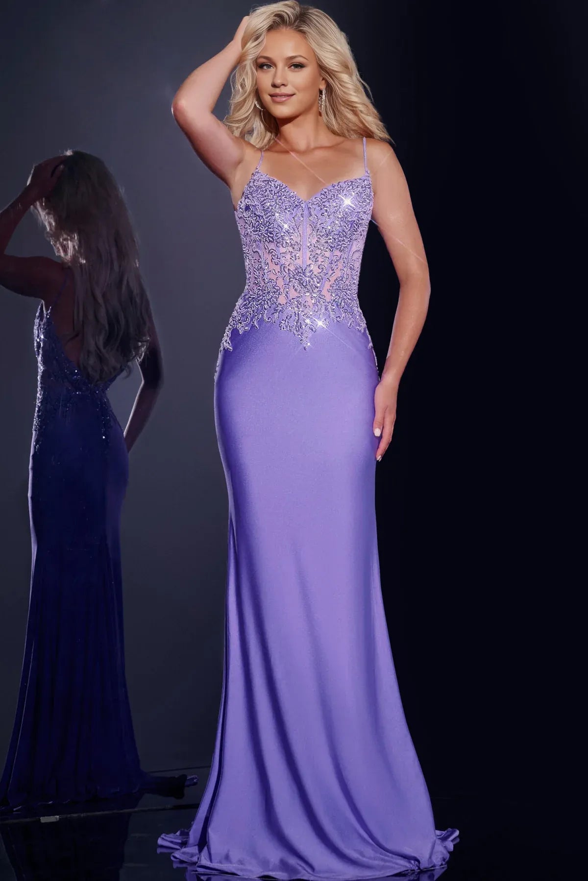 Dress Lilac Embroidered Gown Spaghetti Straps Sweetheart Neck Sheer Embroidered Bodice And A Mermaid Shape Prom Dress