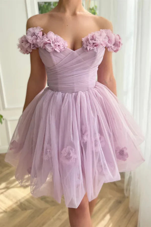 Prom Dresses Stores Off the Shoulder Lilac Floral Prom Dress Off Shoulder Lilac Homecoming Dress Formal Women's Dresses