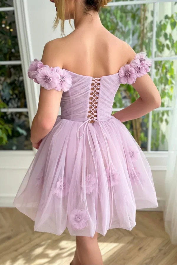 Prom Dresses Stores Off the Shoulder Lilac Floral Prom Dress Off Shoulder Lilac Homecoming Dress Formal Women's Dresses