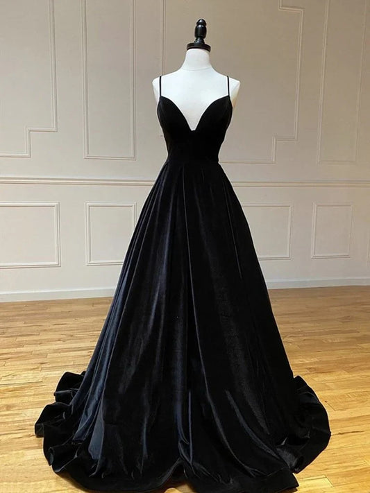 Formal Women's Dresses V Neck Black Velvet Long Prom Dresses Black V Neck Long Formal Evening Graduation Dresses Prom Dresses Stores