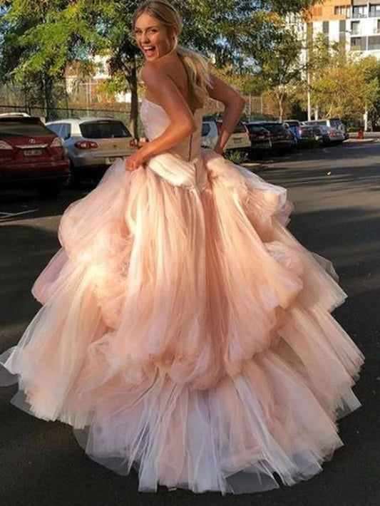 Formal Women's Dresses Light Pink Strapless A-Line Tulle Long Prom Dress Elegant Party Dress Prom Dresses Stores