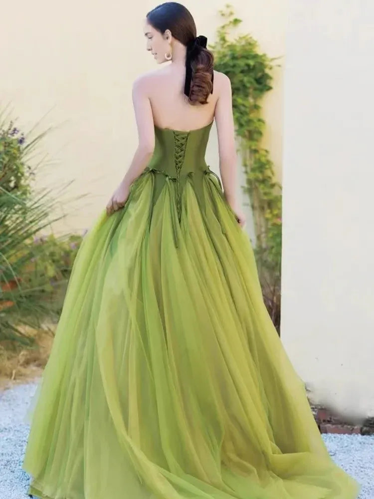 Formal Women's Dresses Strapless A Line Green Long Prom Dress Formal Party Dress Prom Dress Store