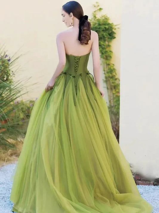 Formal Women's Dresses Strapless A Line Green Long Prom Dress Formal Party Dress Prom Dress Store