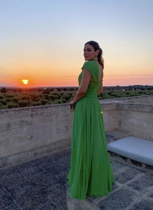 Formal Women's Dresses Green A-Line Tulle Sleeveless Long Prom Dress Party Dress Prom Dresses Stores