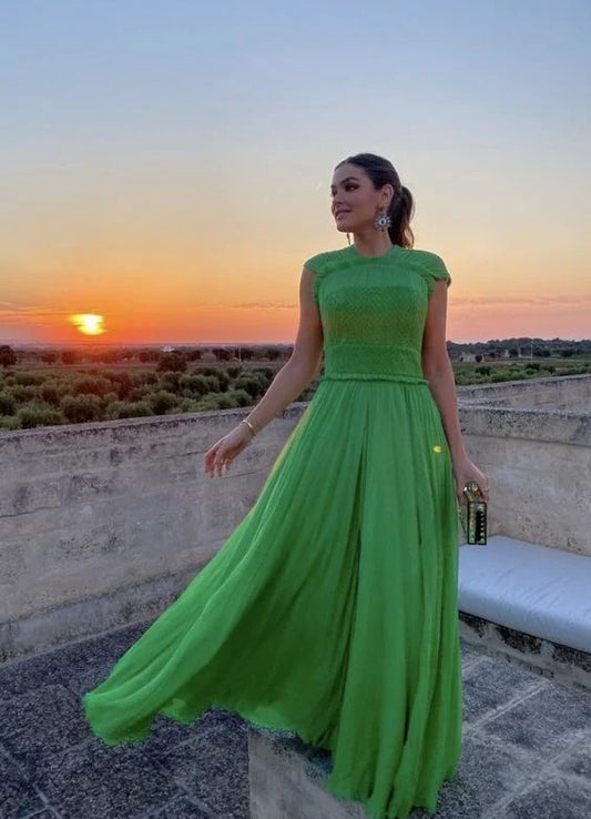 Formal Women's Dresses Green A-Line Tulle Sleeveless Long Prom Dress Party Dress Prom Dresses Stores