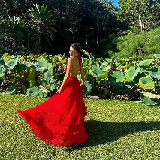 Formal Women's Dresses A Line Deep V Neck Pleats Long Prom Dress Red Formal Party Dress Prom Dresses Stores