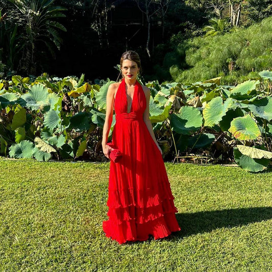 Formal Women's Dresses A Line Deep V Neck Pleats Long Prom Dress Red Formal Party Dress Prom Dresses Stores