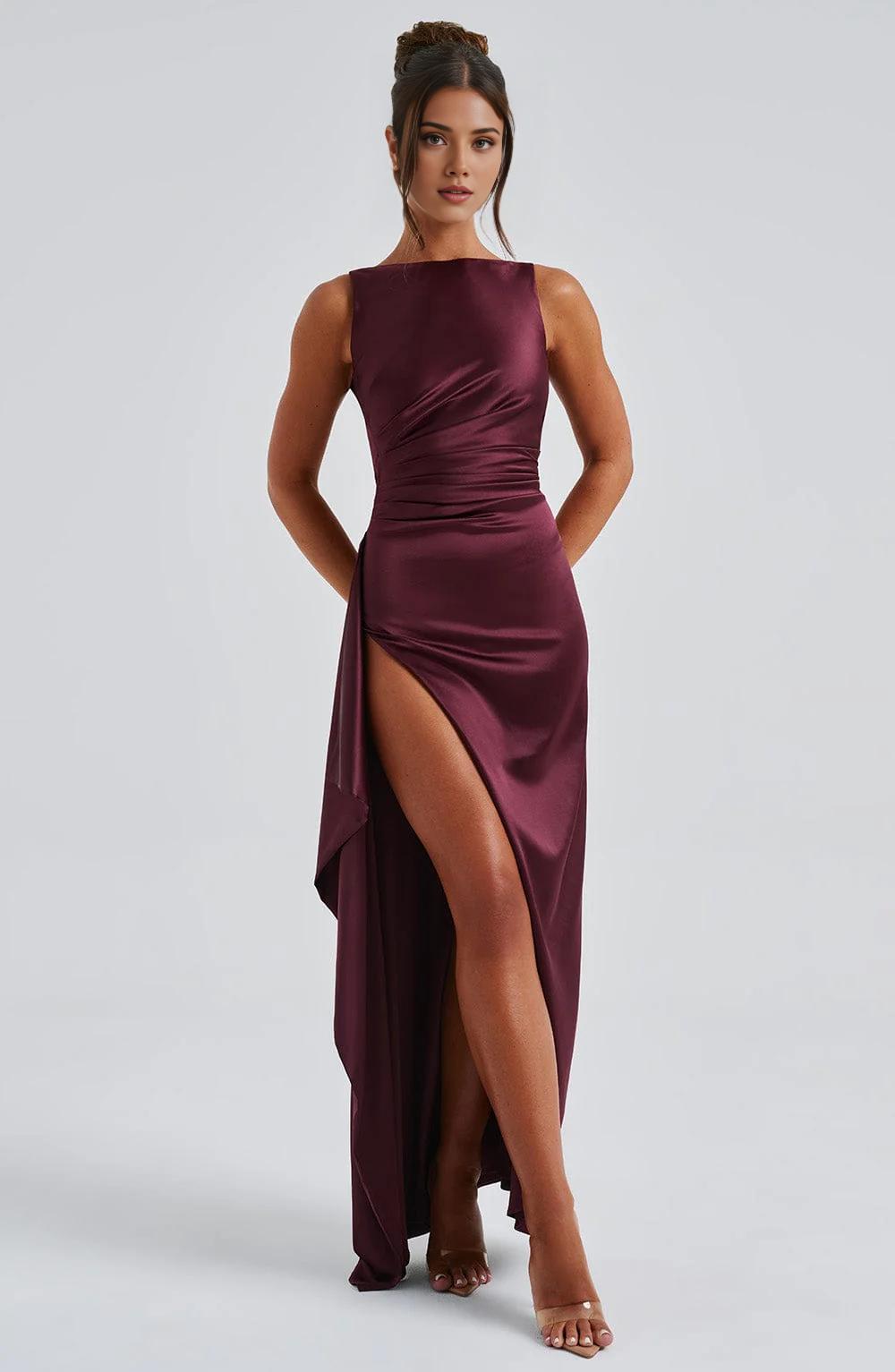 Long Satin Bridesmaid Dresses for Women Tight Mermaid Prom Dresses Ruched Formal Dress with Slit/Formal Wear Dresses