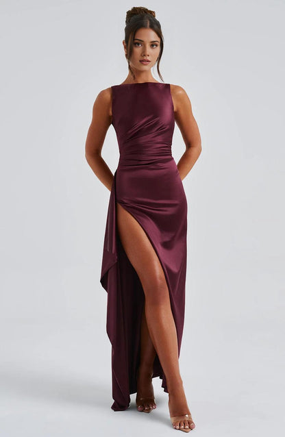 Long Satin Bridesmaid Dresses for Women Tight Mermaid Prom Dresses Ruched Formal Dress with Slit/Formal Wear Dresses