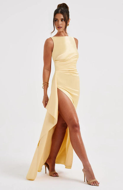 Long Satin Bridesmaid Dresses for Women Tight Mermaid Prom Dresses Ruched Formal Dress with Slit/Formal Wear Dresses