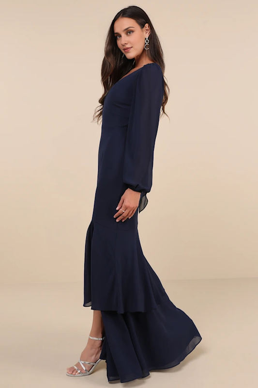 Formal Women's Dresses Tier Elegance Hunter Green Long Sleeve Tiered Maxi Dress Prom Dress Shops