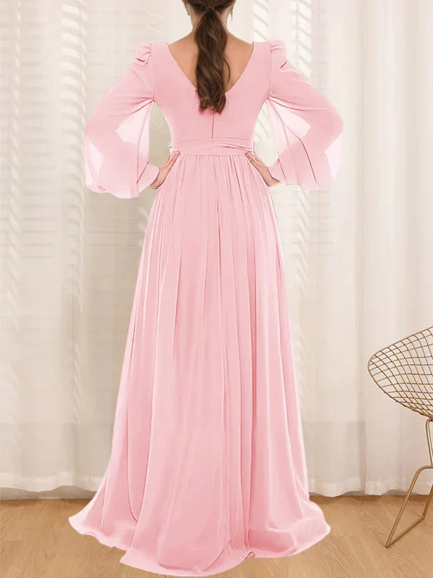 Formal Women's Dresses A-Line/Princess Sweetheart Long Sleeves Floor-Length Plus Size Mother of the Bride Dresses with Lace & Pleated Prom Dresses Stores