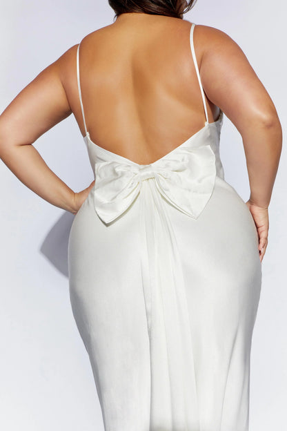 Low Back Maxi Dress With Bow Train Affordable Beach Wedding Dresses No Slit Floor Length Dresses For Wedding