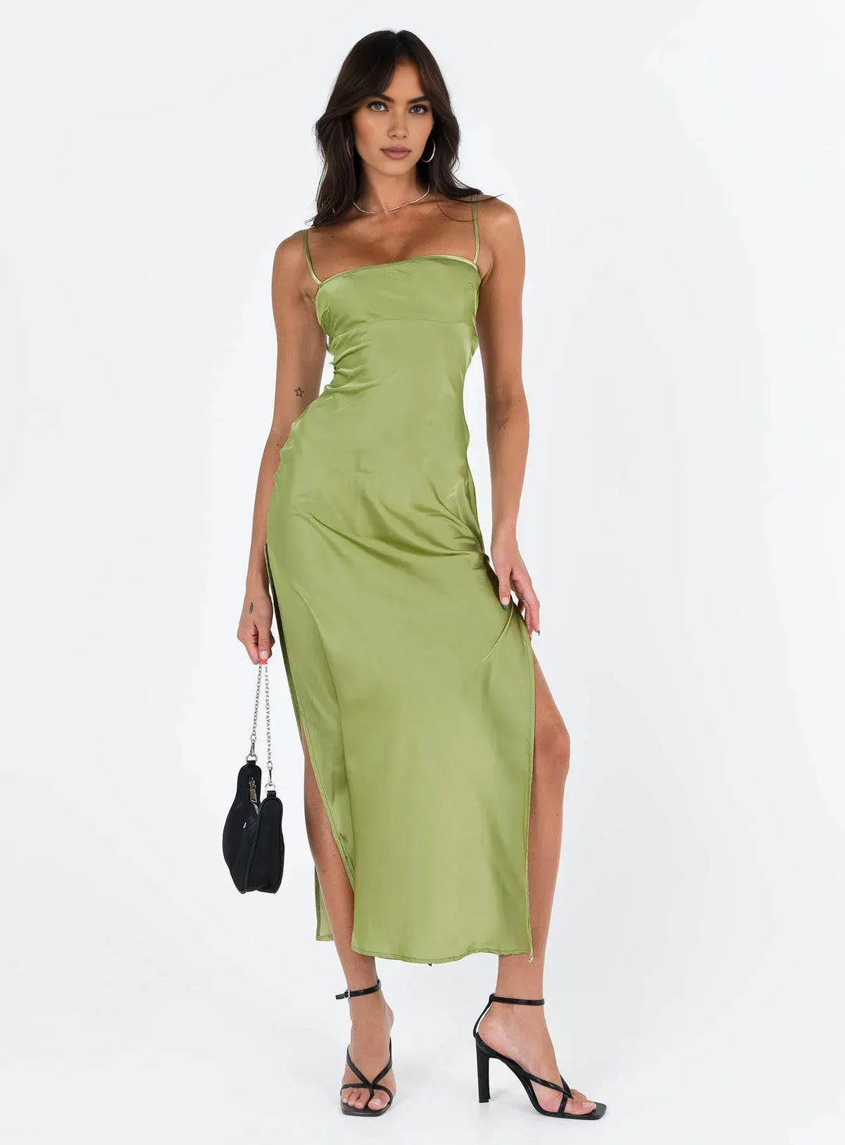Low cost Bodycon Spaghetti Straps Sleeveless Satin Ankle-Length Prom Dress
