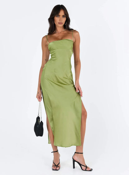 Low cost Bodycon Spaghetti Straps Sleeveless Satin Ankle-Length Prom Dress