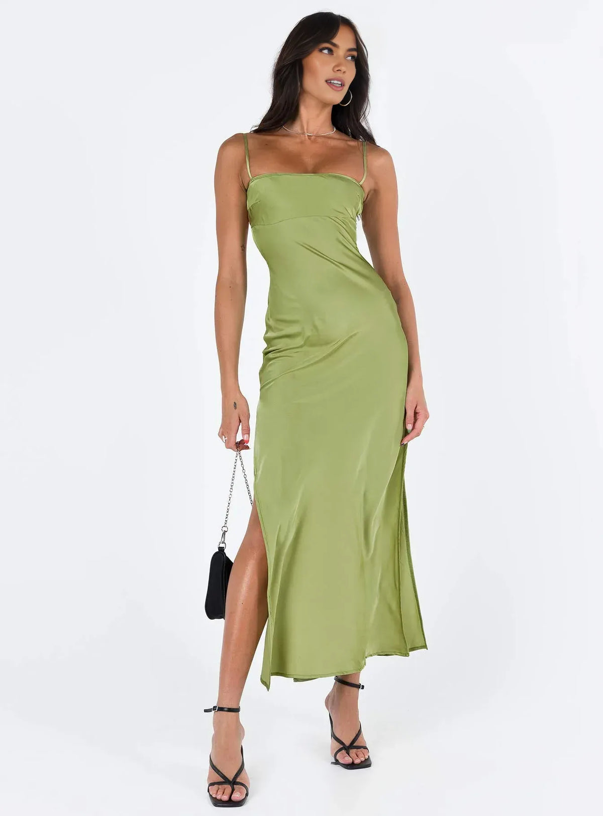 Low cost Bodycon Spaghetti Straps Sleeveless Satin Ankle-Length Prom Dress