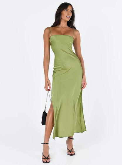 Low cost Bodycon Spaghetti Straps Sleeveless Satin Ankle-Length Prom Dress