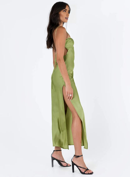 Low cost Bodycon Spaghetti Straps Sleeveless Satin Ankle-Length Prom Dress