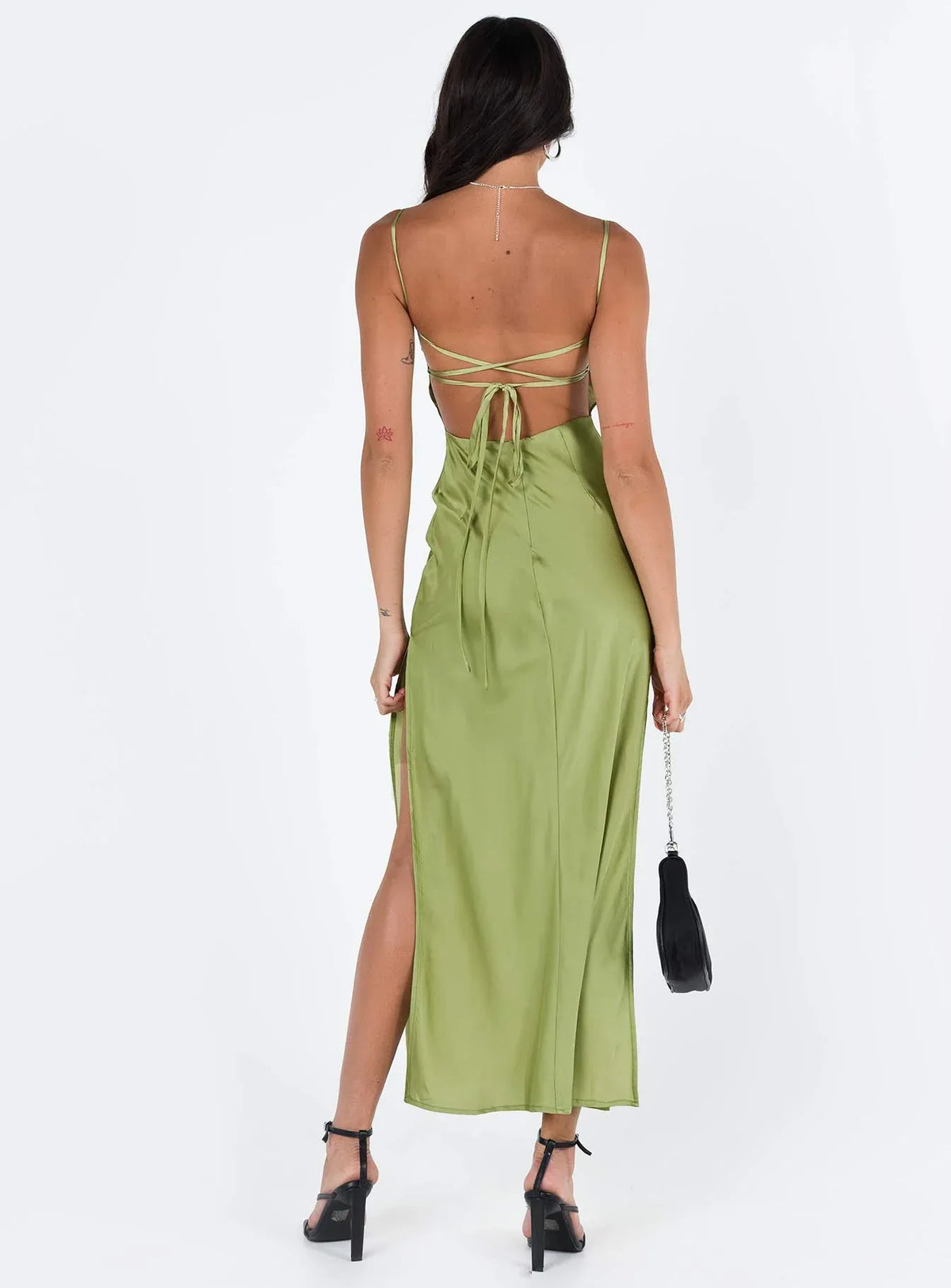 Low cost Bodycon Spaghetti Straps Sleeveless Satin Ankle-Length Prom Dress
