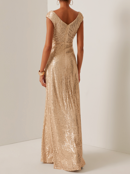 Luxury A-Line V Neck Sleeveless Zipper Up Floor-Length Prom Dress