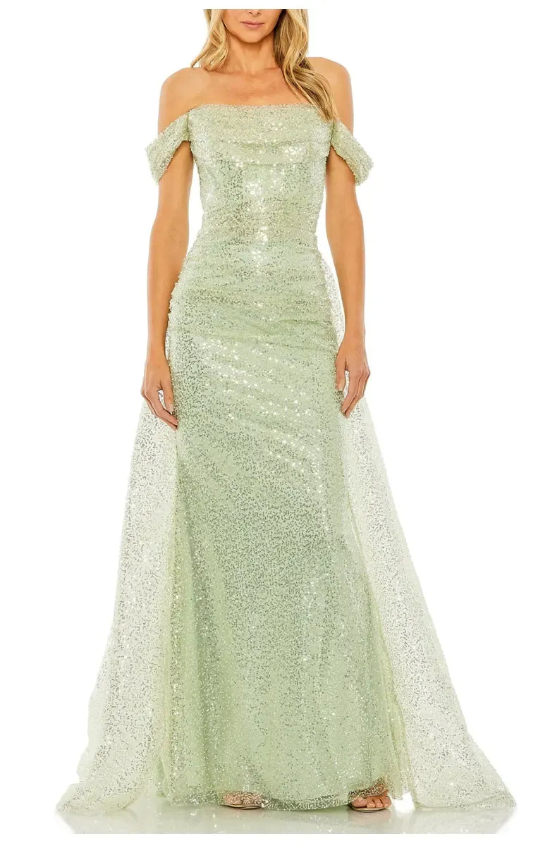 Luxury Fitted Off the Shoulder Sleeveless Sequin Sweep/Brush Train Prom Dress