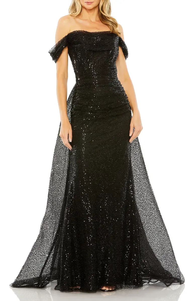 Luxury Fitted Off the Shoulder Sleeveless Sequin Sweep/Brush Train Prom Dress