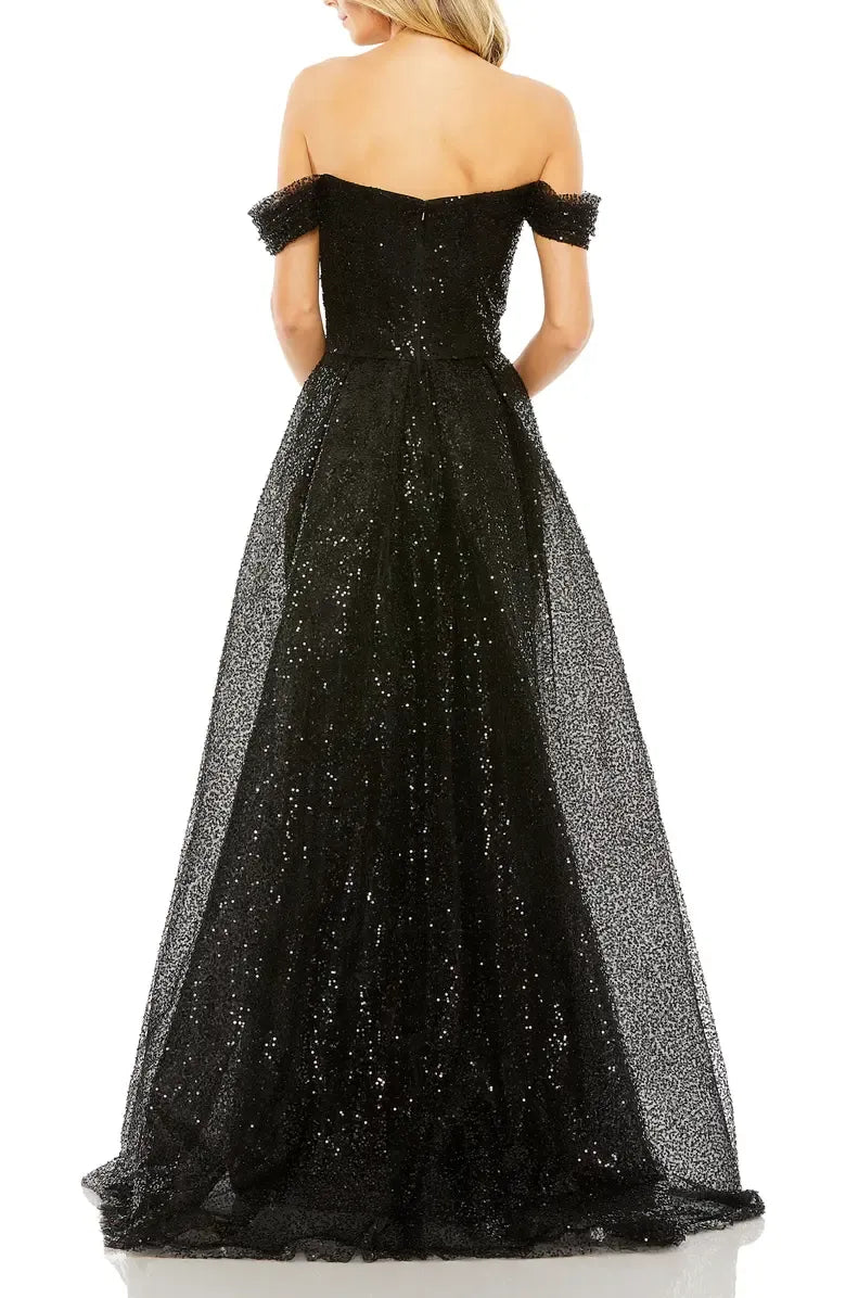 Luxury Fitted Off the Shoulder Sleeveless Sequin Sweep/Brush Train Prom Dress