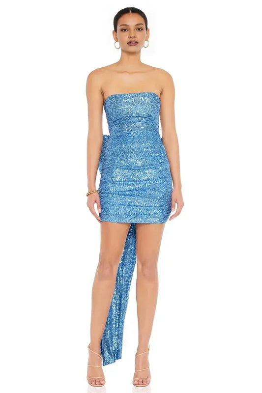 Luxury Fitted Strapless Sleeveless Sequins Short-Mini Homecoming Dress