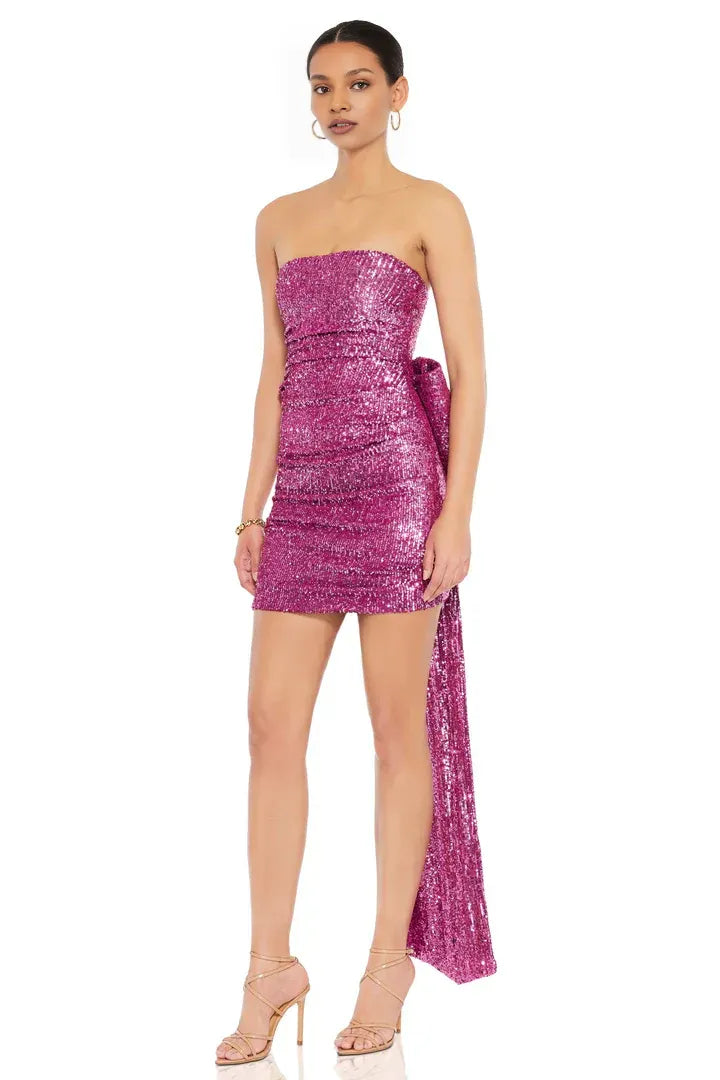 Luxury Fitted Strapless Sleeveless Sequins Short-Mini Homecoming Dress