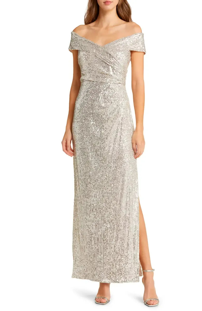 Luxury Mermaid Off the Shoulder Sleeveless Sequin Ankle-Length Prom Dress