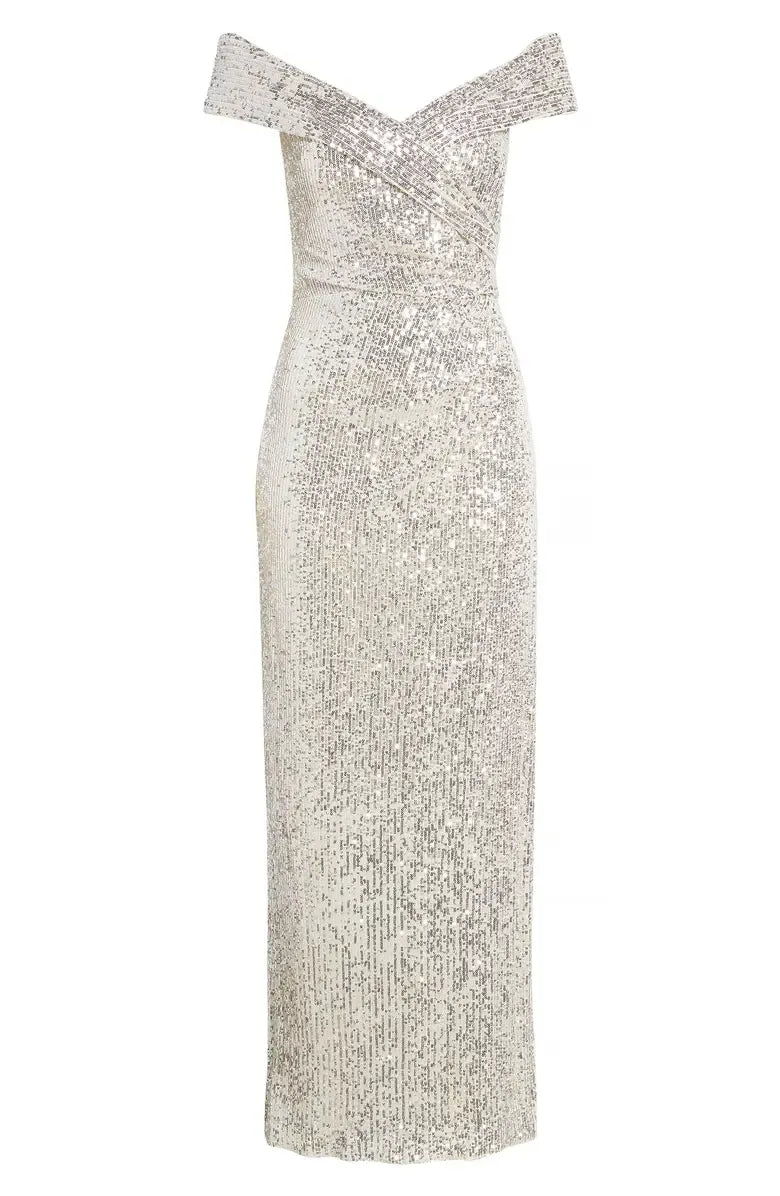 Luxury Mermaid Off the Shoulder Sleeveless Sequin Ankle-Length Prom Dress