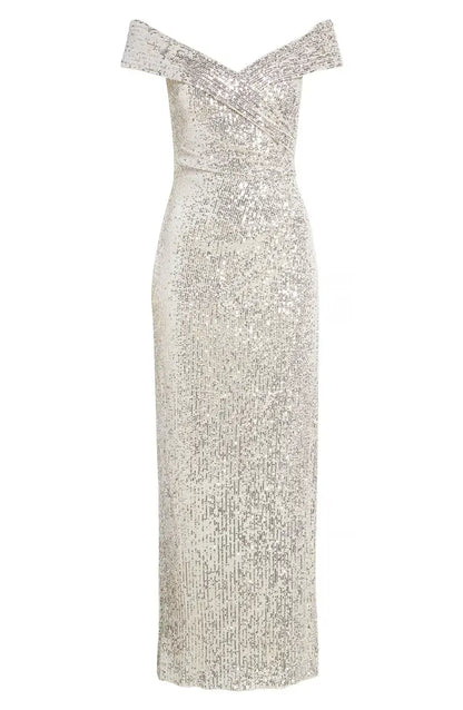 Luxury Mermaid Off the Shoulder Sleeveless Sequin Ankle-Length Prom Dress