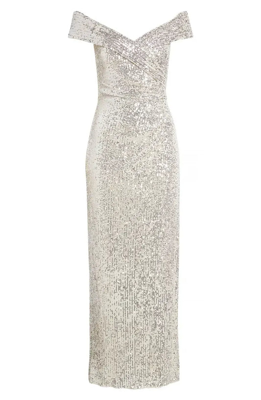 Luxury Mermaid Off the Shoulder Sleeveless Sequin Ankle-Length Prom Dress