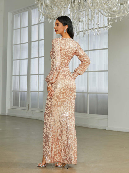 Luxury Mermaid V-neck Long Sleeve Zipper Up Sweep/Brush Train Prom Dress