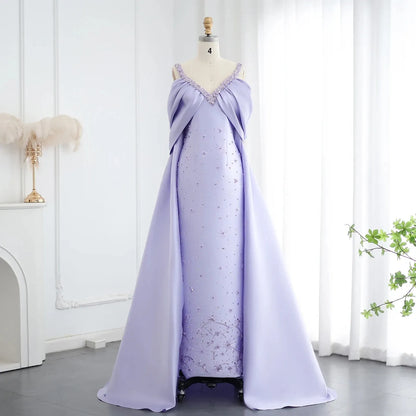 Luxury Off-The-Shoulder Sheath Sleeveless Pleated Satin Sweep Train Evening Dress