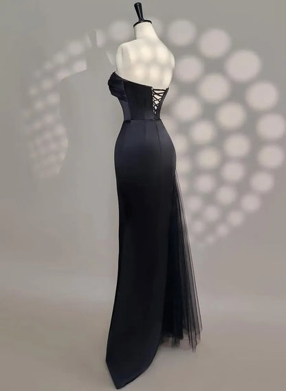 Luxury Off the Shoulder Sleeveless A-Line Pleated Satin Floor-Length Evening Dress