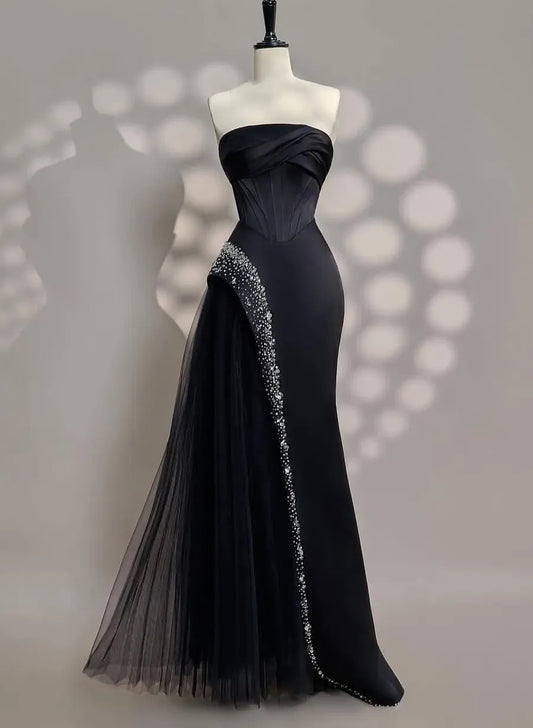 Luxury Off the Shoulder Sleeveless A-Line Pleated Satin Floor-Length Evening Dress
