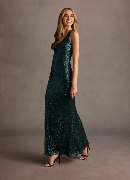 Luxury Sheath V Neck Sleeveless Crisscross Back Floor-Length Evening Dress