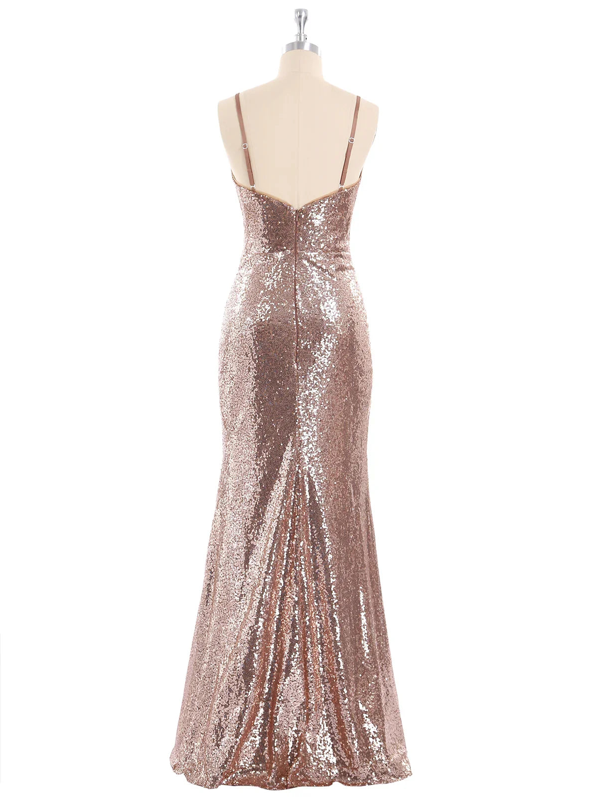 Mermaid Backless Spaghetti Strap Sequins Gown with Sweetheart Metallic Gold