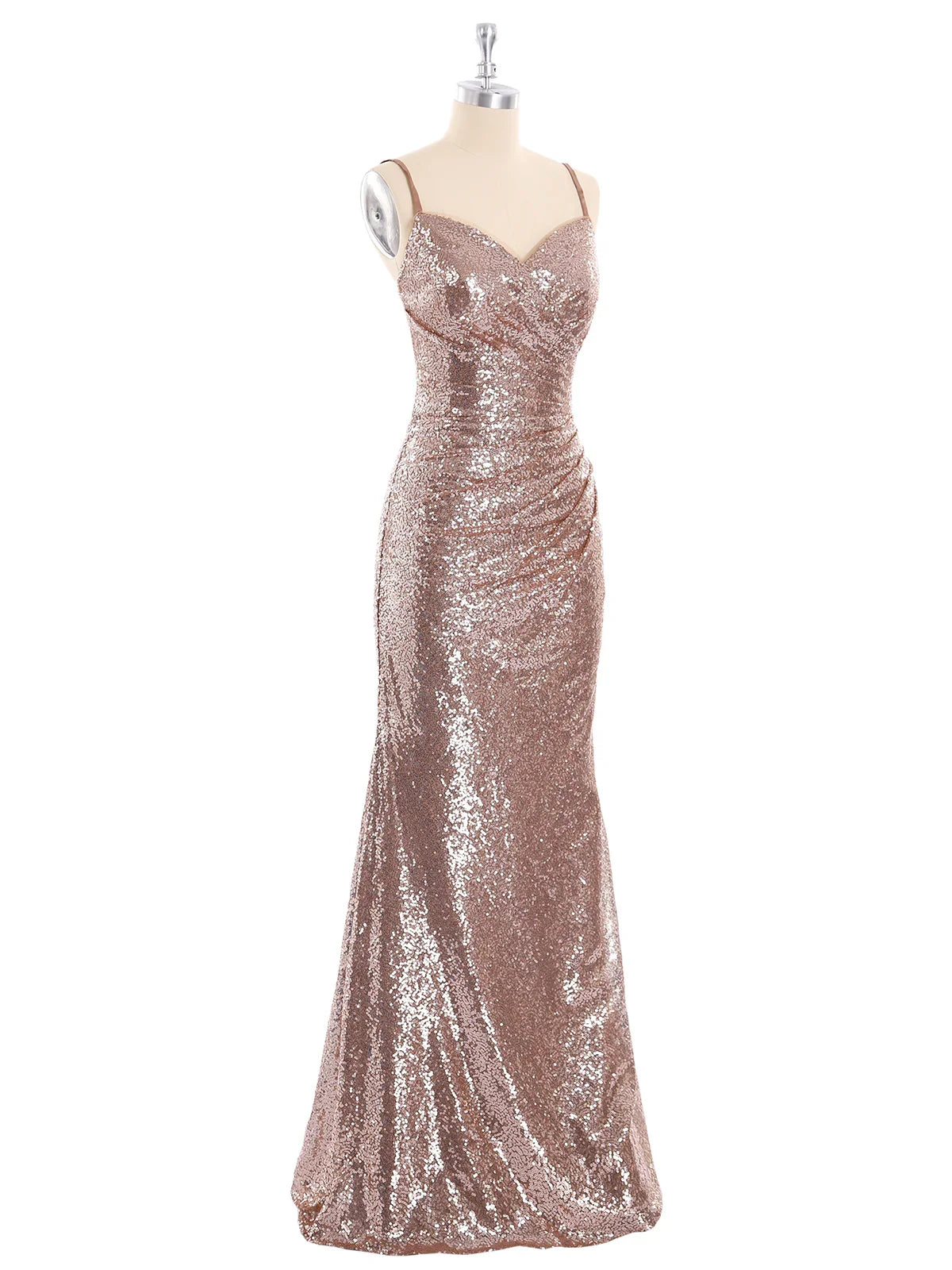 Mermaid Backless Spaghetti Strap Sequins Gown with Sweetheart Metallic Gold