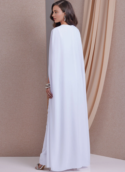 Mermaid Elegant Round Neck Cape Floor Length Mother of the Bride Dress Prom Party Cocktail Dress