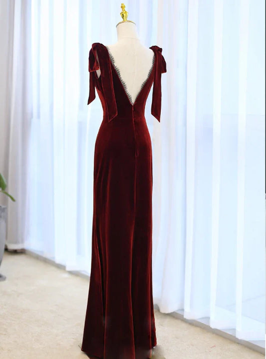 Formal Women's Dresses Red V Neck Velvet Mermaid Long Prom Dress Formal Party Dress Prom Dress Stores