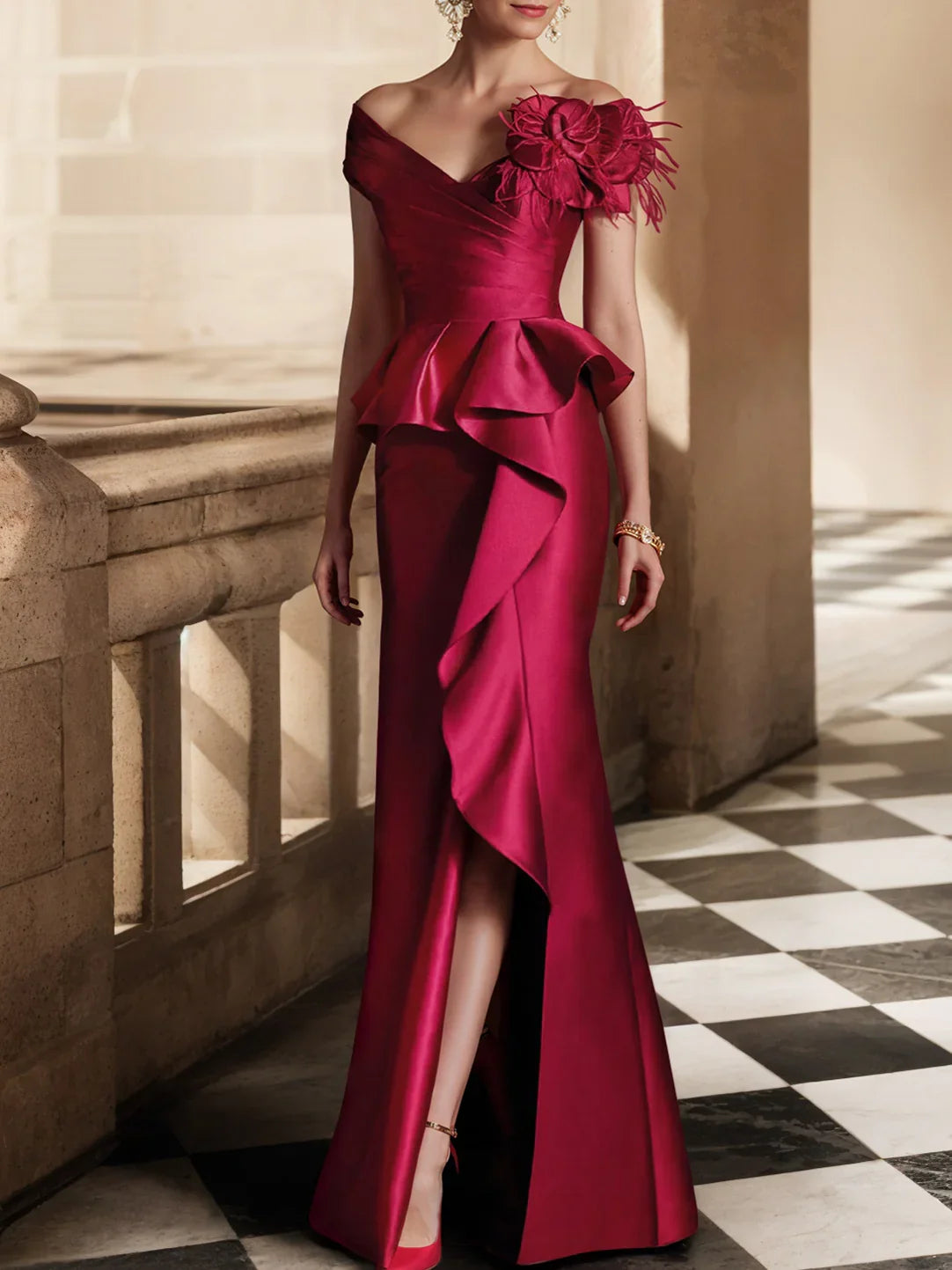 Formal Women's Dresses Trumpet/Mermaid Off-the-Shoulder Mother of the Bride Dresses with Split Side Prom Dresses Stores