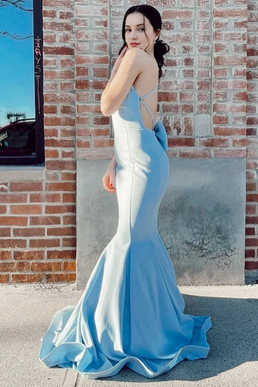 A Line Tulle Spaghetti Straps Lilac Corset Prom Dress with Criss Cross Back