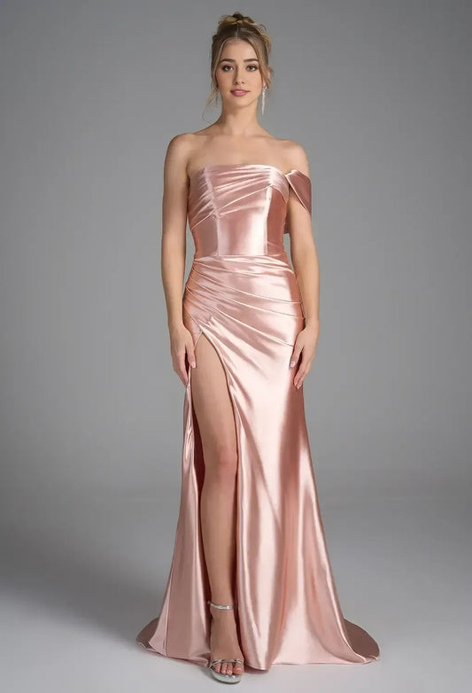 Mermaid Straight Neckline Elegant Floor Length Evening Dresses Satin Sleeveless Simple Strapless Simple Strapless Prom Dresses for Women
